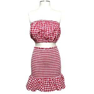 Anthropologie Mable Gingham Smocked Mini Skirt Set Size Medium